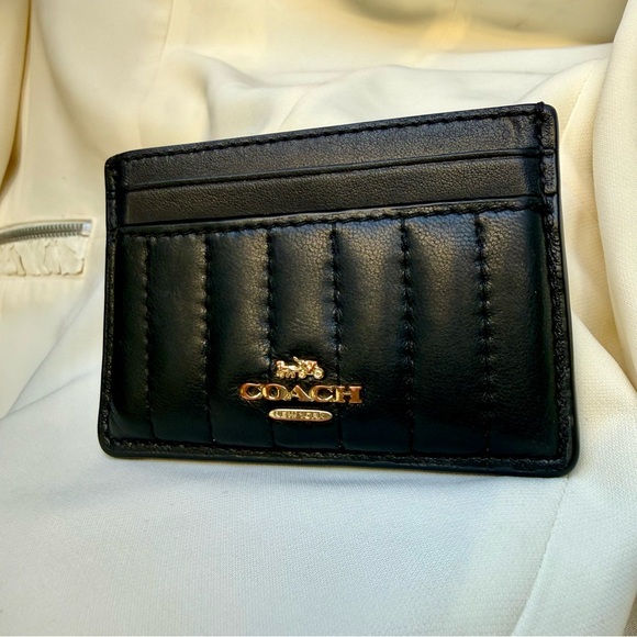 COACH Linear Quilting Card Case in Black Nappa Leather 2980 - Picture 3 of 10